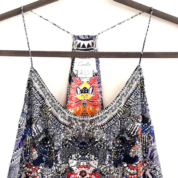 Camilla Shoestring Strap Embellished Silk Tank Top Size S - Picture 4 of 11